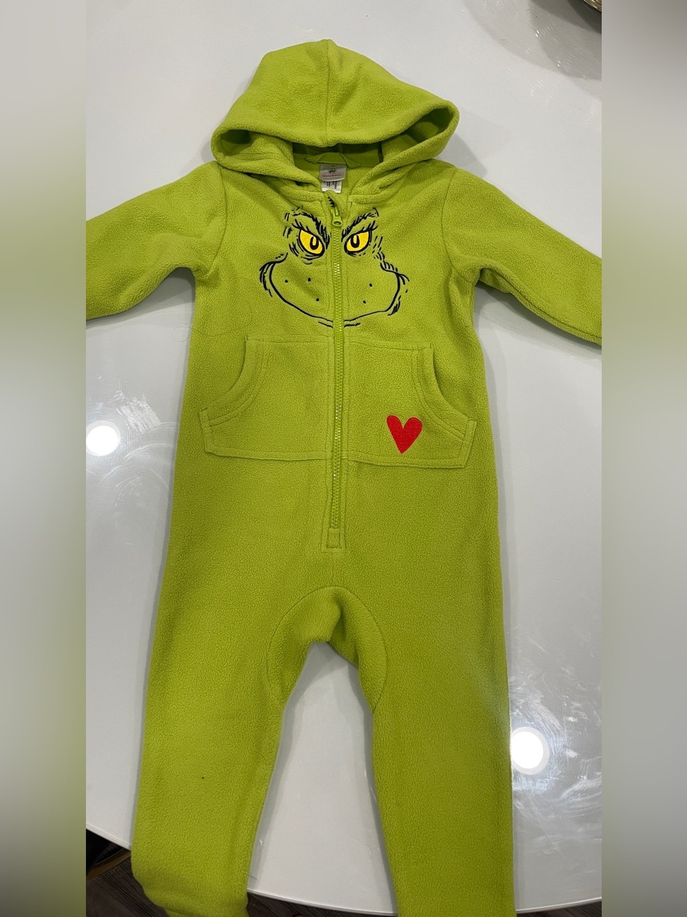 Hanna Andersson Lime Green Grinch Face Hooded One-Piece
